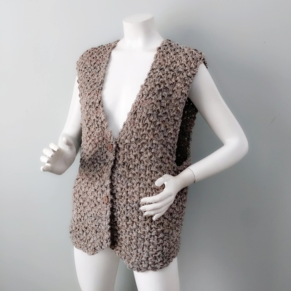 Unique Rare Woolrich Plaid Woven Macrame Open Weave Handknit Wool Vest XL - Picture 3 of 6